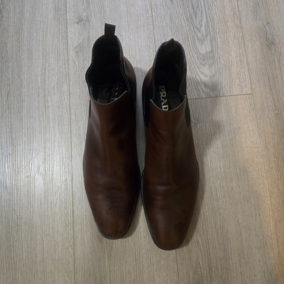 Prada Men's Rich Brown Leather Chelsea Boots - Picture 3 of 4
